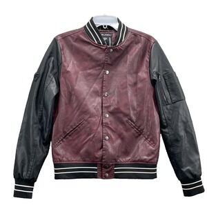 Fried Denim Vegan Leather Varsity Bomber Jacket Men's Small Sport Streetwear 90s